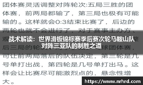 战术解读：世界滑板锦标赛季后赛次轮马鞍山队对阵三亚队的制胜之道
